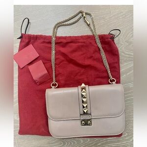Valentino Nude Leather Medium Rockstud Glam Lock Flap Bag